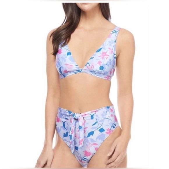 NWT Splendid Floral Print High Waist Bikini Set V Neck Two Piece Swimsuit - Picture 5 of 12
